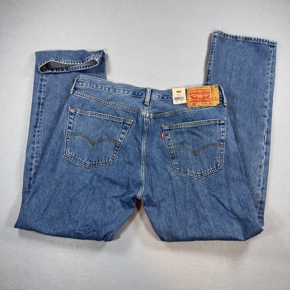 Levi's 501 Original Fit Jeans Mens 36x34 Blue Medium Wash Straight Leg Denim NWT